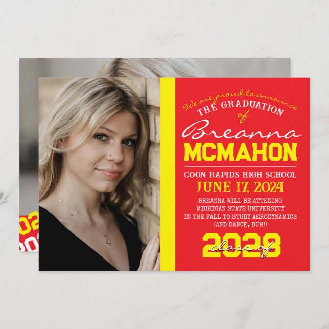 Red & Yellow Abschluss 2 Foto Ankündigung (Vorne/Hinten)