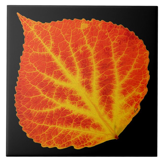 Red & Yellow Aspen Leaf #10 Fliese (Vorderseite)