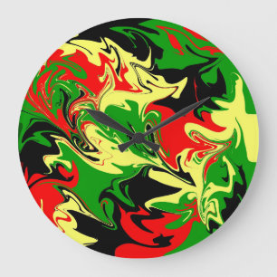 Red, Yellow, Black and Green Swirls Große Wanduhr