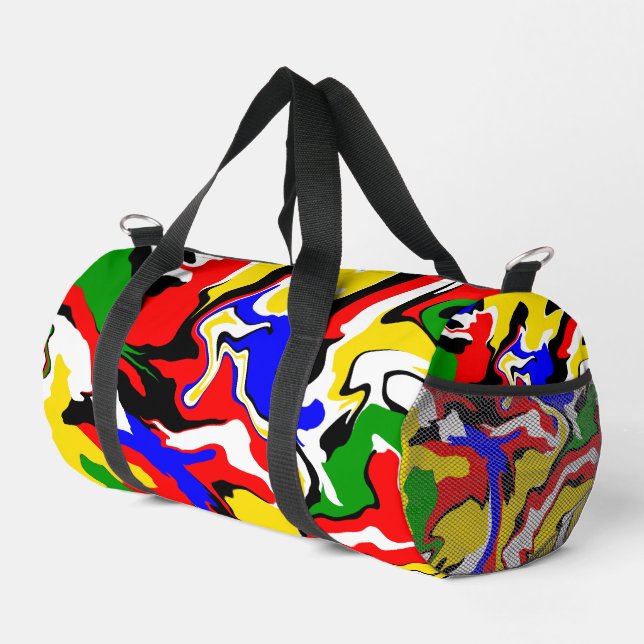 Red, Yellow, Black, Blue and Green Swirls  Duffle Bag (Rechte Ecke)