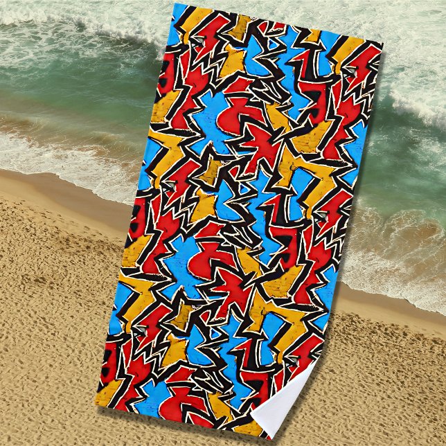 Red Yellow Black Graffiti auf Blue Strandtuch (Von Creator hochgeladen)