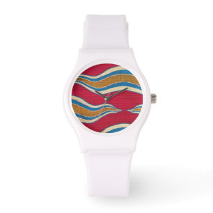 RED YELLOW BLUE ABSTRAKT WAVES ARMBANDUHR