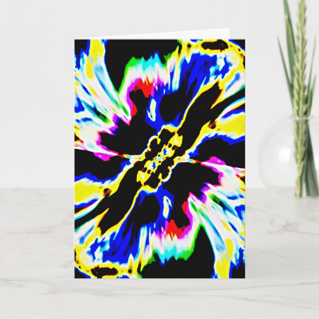 Red Yellow Blue Aqua auf Black Abstrakt Blume Karte (Vorderseite)