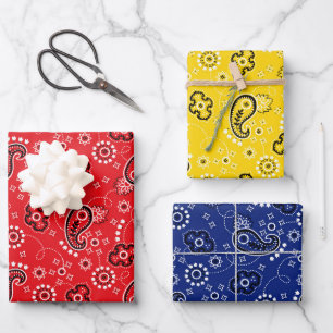 Red Yellow Blue Bandana Classic Muster Fun Geschenkpapier Set