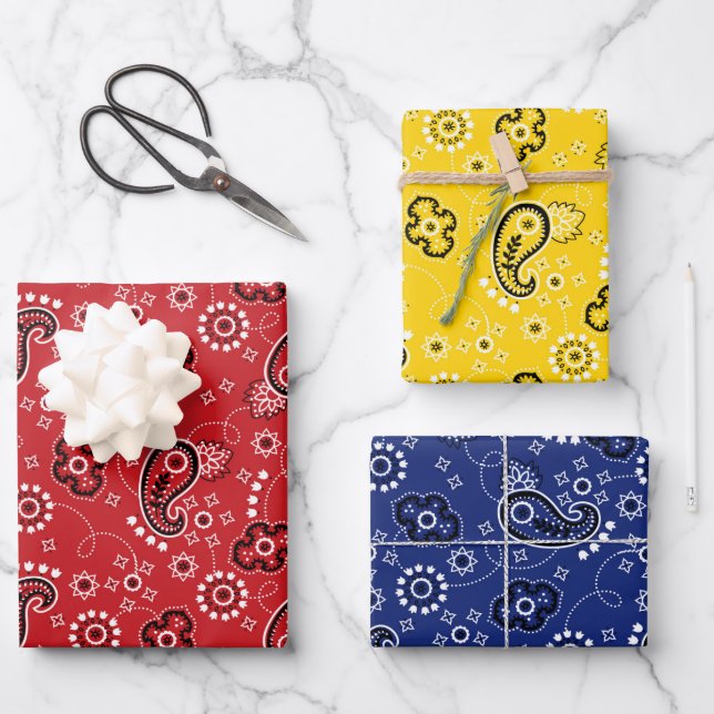 Red Yellow Blue Bandana Classic Muster Fun Geschenkpapier Set (Vorderseite)