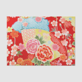 Red Yellow Blue Japanisch Kimono Blumendekoupage Seidenpapier