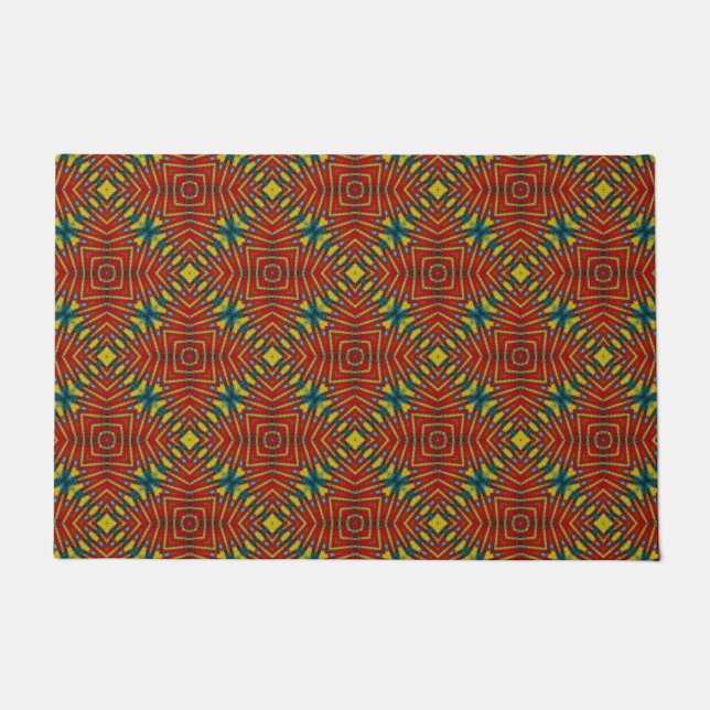 Red Yellow Boho Tribal Dog Fütternd Mat Fußmatte (Vorderseite)