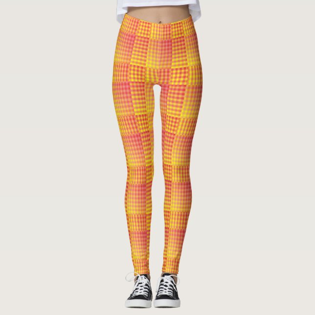 Red Yellow Checker Abstract Pattern Leggings (Vorderseite)