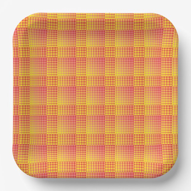 Red Yellow Checker Abstract Pattern Pappteller (Vorderseite)