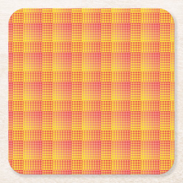 Red Yellow Checker Abstract Pattern Rechteckiger Pappuntersetzer (Vorderseite)