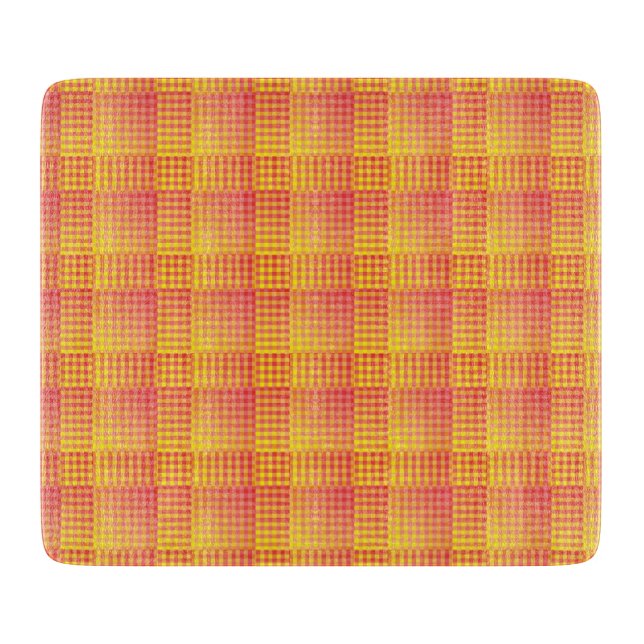 Red Yellow Checker Abstract Pattern Schneidebrett (Vorderseite)