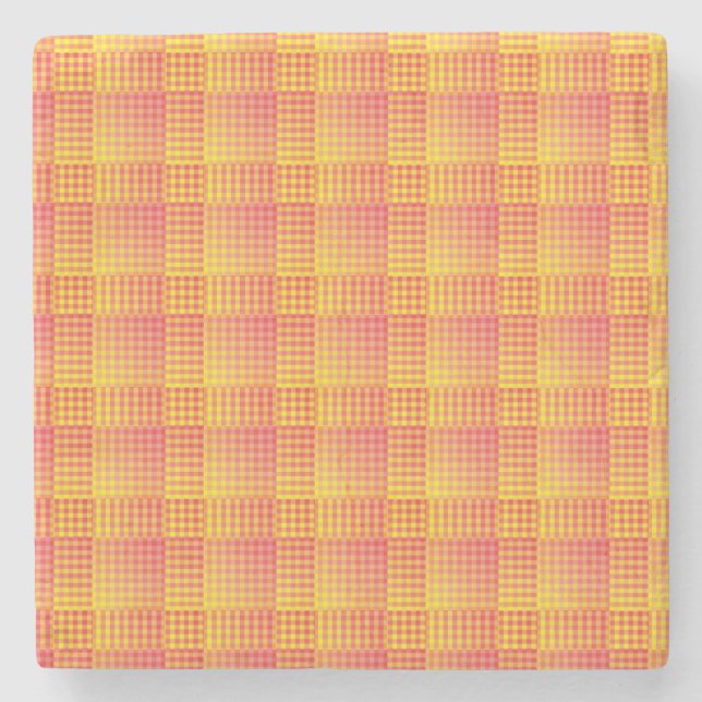 Red Yellow Checker Abstract Pattern Steinuntersetzer (Vorderseite)