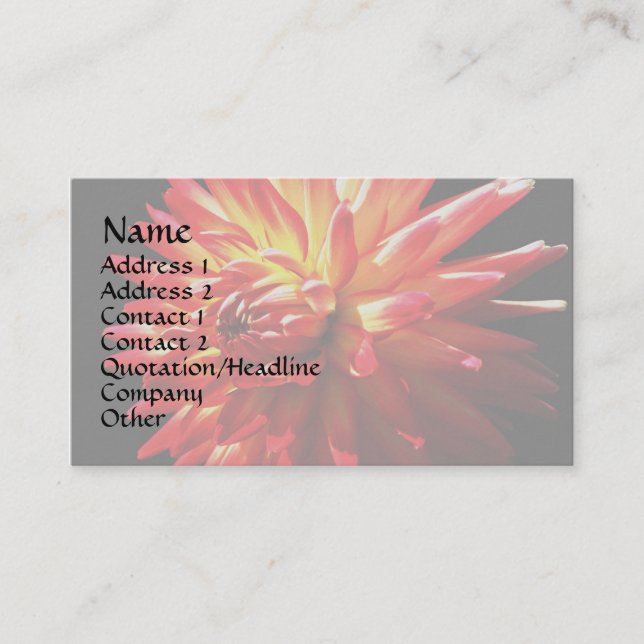 Red Yellow Dahlia Floral Business Card Visitenkarte (Vorderseite)