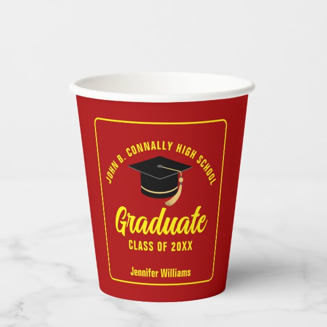 Red Yellow Graduate Custom Graduate Party Pappbecher (Vorderseite)