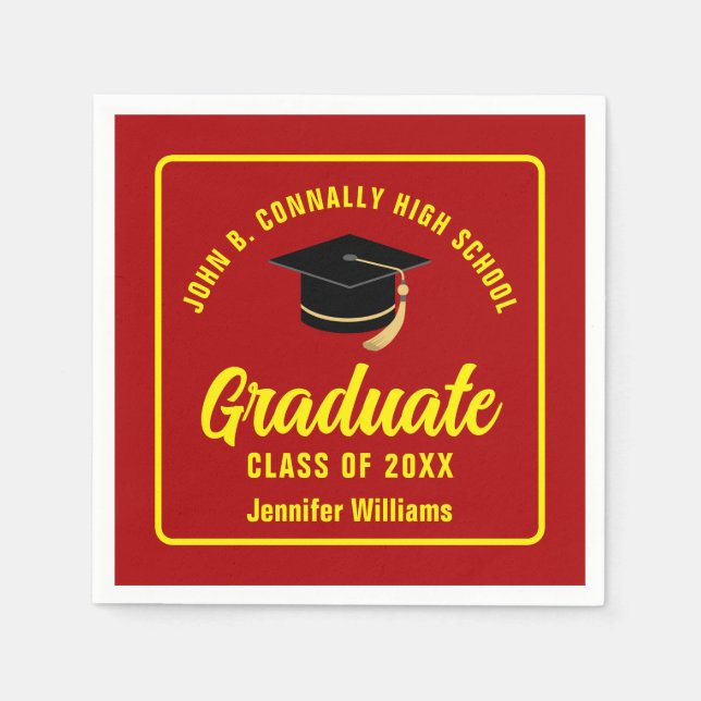 Red Yellow Graduate Custom Graduate Party Serviette (Vorderseite)