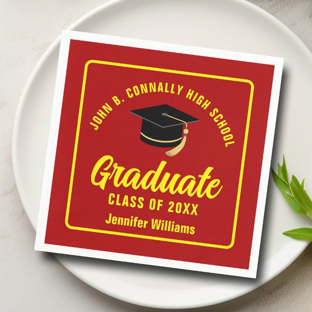 Red Yellow Graduate Custom Graduate Party Serviette (Von Creator hochgeladen)