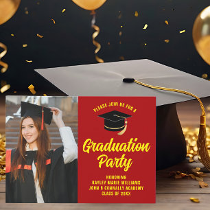 Red Yellow Graduate Foto 2025 Graduation Party Einladung