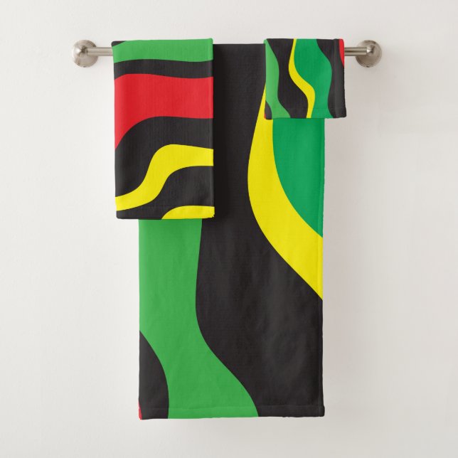 Red Yellow Green Black Rasta Wave Badhandtuch Set (Insitu)