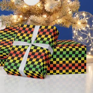 Red Yellow Green Rasta Ombre Checkerboard Geschenkpapier