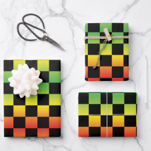 Red Yellow Green Rasta Ombre Checkerboard Geschenkpapier Set
