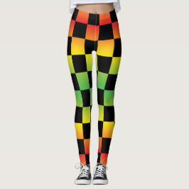 Red Yellow Green Rasta Ombre Checkerboard Leggings