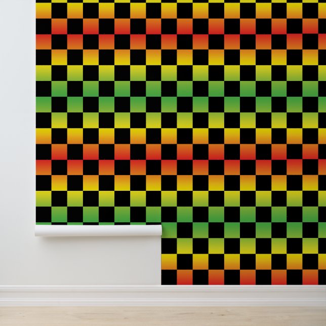 Red Yellow Green Rasta Ombre Checkerboard Tapete (Anwendung)