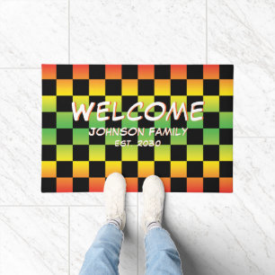 Red Yellow Green Rasta Ombre Checkerboard Willkomm Fußmatte