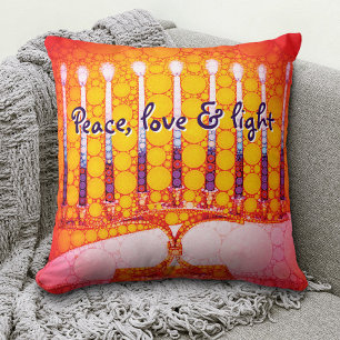 Red Yellow Hanukkah Menorah Peace Liebe Light Bold Kissen