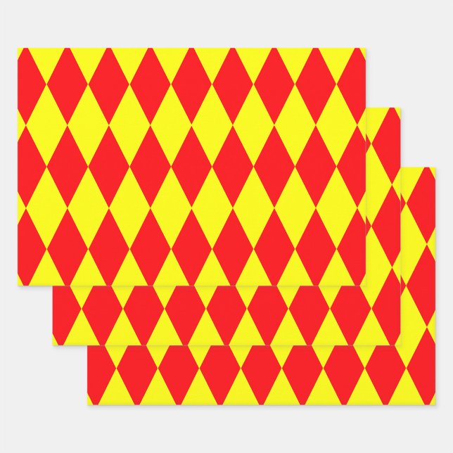 Red Yellow Harlequin Checkered Design  Geschenkpapier Set (Von Creator hochgeladen)