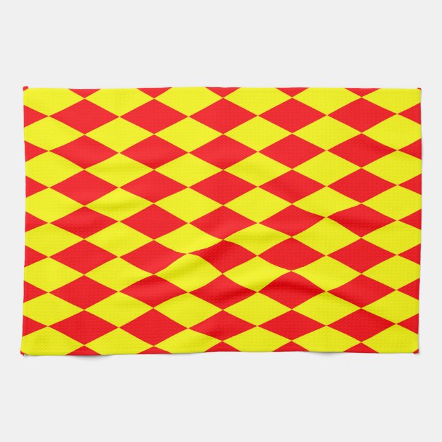 Red Yellow Harlequin Checkered Design  Geschirrtuch (Horizontal)