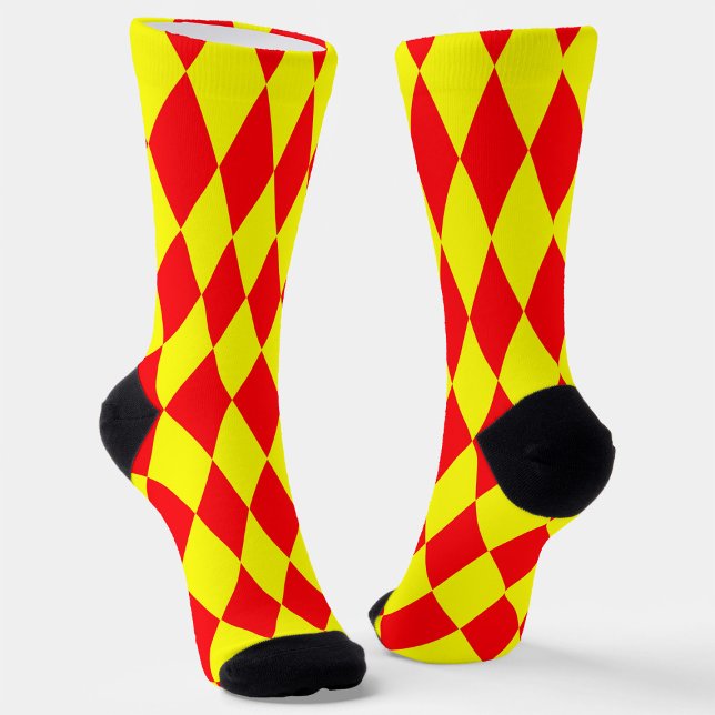 Red Yellow Harlequin Checkered Design  Socken (Von Creator hochgeladen)