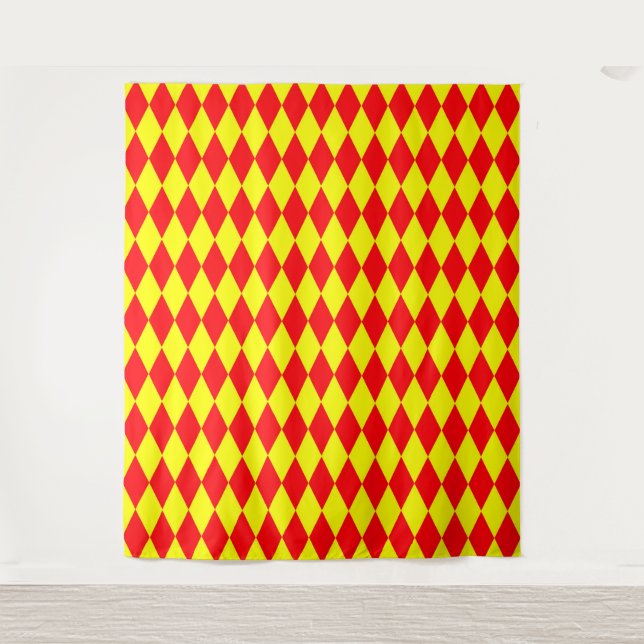 Red Yellow Harlequin Checkered Design  Wandteppich (Vorderseite)