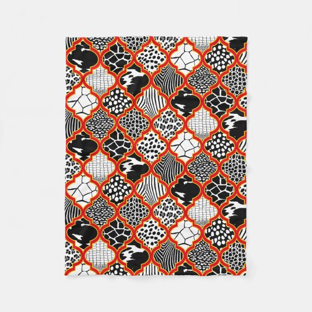 Red Yellow Hollywood Regywood Regency Animal Print Fleecedecke (Vorderseite)