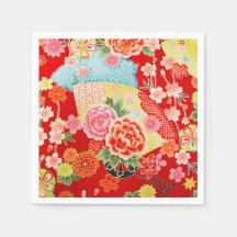 Red Yellow Japanese Kimono Floral Decoupage Paper