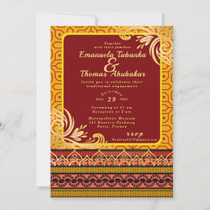 Red & Yellow Kente Wedding Invitation Gold Designs Einladung