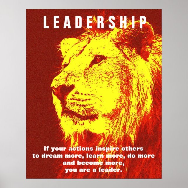 Red Yellow Motivierend Leaders Lion Poster (Vorne)