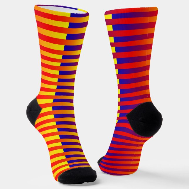 Red Yellow Orange Blue Striped Pattern Socken (Gewinkelt)