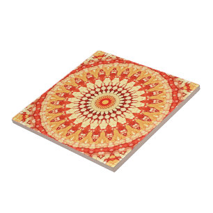 Red Yellow Orange Summer Sun Mandala Pattern Fliese