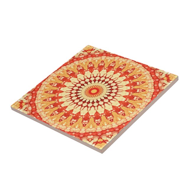 Red Yellow Orange Summer Sun Mandala Pattern Fliese (Seite)