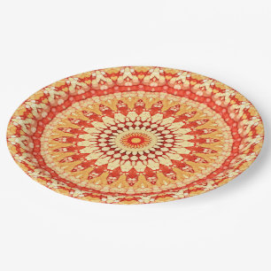 Red Yellow Orange Summer Sun Mandala Pattern Pappteller