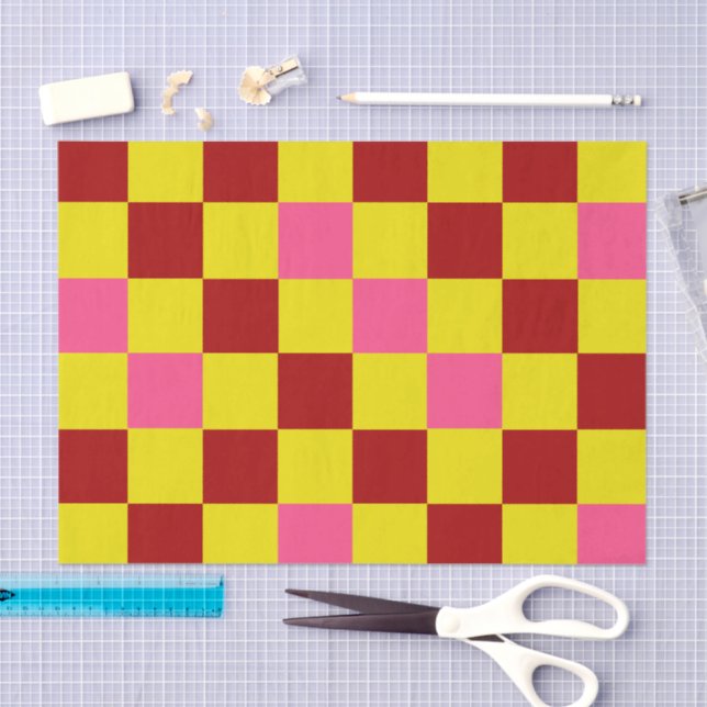 Red Yellow Pink Checkered Pattern Design  Seidenpapier (Handwerk)