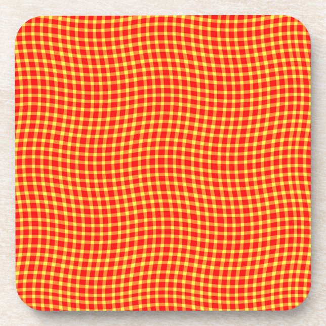 Red Yellow Plaid Checker Seamless Pattern Getränkeuntersetzer (Vorderseite)