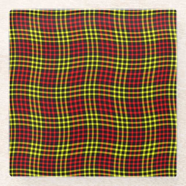 Red Yellow Plaid Checker Seamless Pattern Glasuntersetzer (Vorderseite)