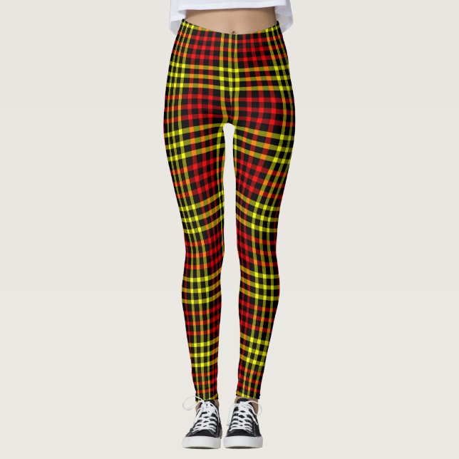 Red Yellow Plaid Checker Seamless Pattern Leggings (Vorderseite)