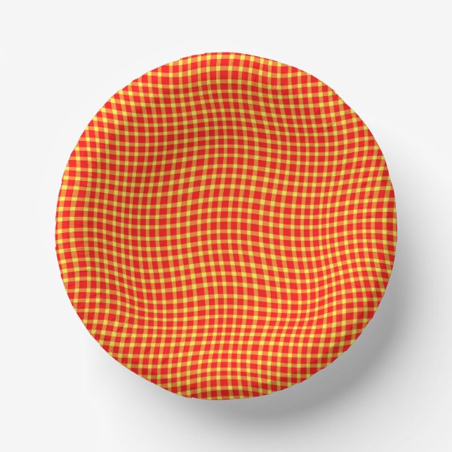 Red Yellow Plaid Checker Seamless Pattern Pappteller (Vorderseite)