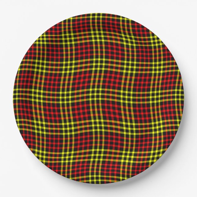 Red Yellow Plaid Checker Seamless Pattern Pappteller (Vorderseite)