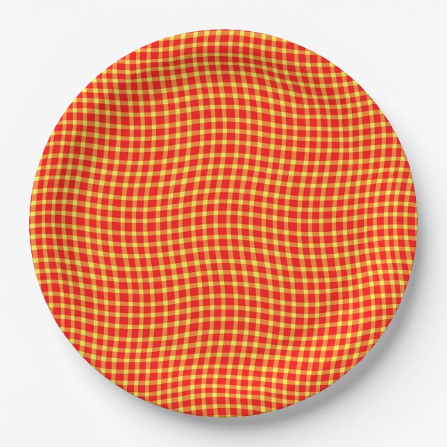Red Yellow Plaid Checker Seamless Pattern Pappteller (Vorderseite)