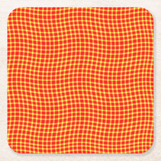 Red Yellow Plaid Checker Seamless Pattern Rechteckiger Pappuntersetzer (Vorderseite)