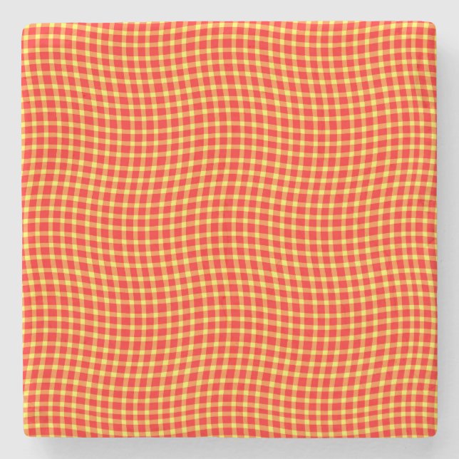 Red Yellow Plaid Checker Seamless Pattern Steinuntersetzer (Vorderseite)