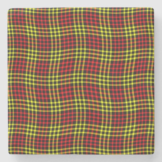 Red Yellow Plaid Checker Seamless Pattern Steinuntersetzer (Vorderseite)